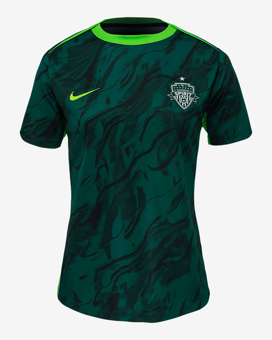 Playera de manga corta Nike de la NWSL para antes del partido para mujer Washington Spirit 2025 - Negro