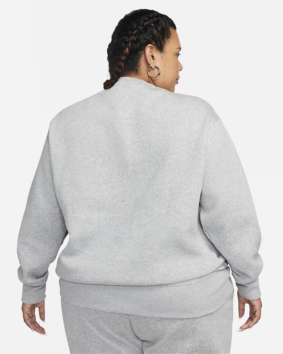 Nike Sportswear Phoenix Fleece ekstra stor sweatshirt med rund hals til dame (Plus Size) - Dark Grey Heather/Sail