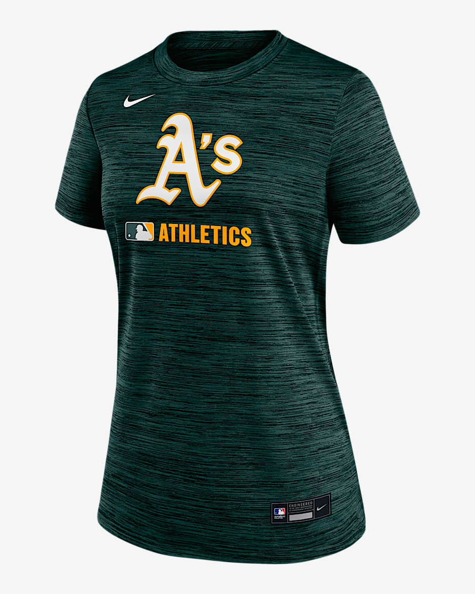 Athletics Authentic Collection Velocity Playera Nike Dri-FIT de la MLB para mujer - Verde