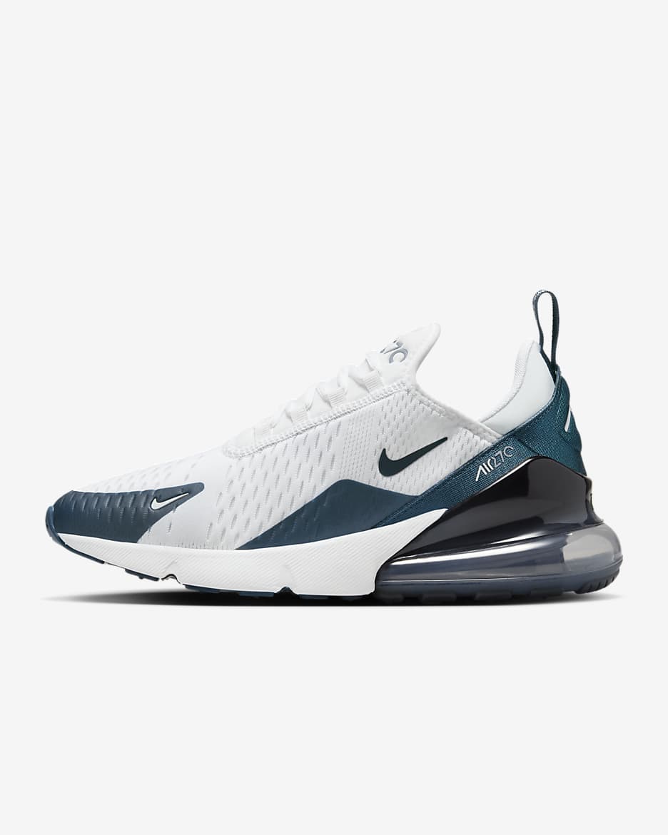 Tenis para mujer Nike Air Max 270 - Blanco/Pizarra cenizo/Azul marino militar