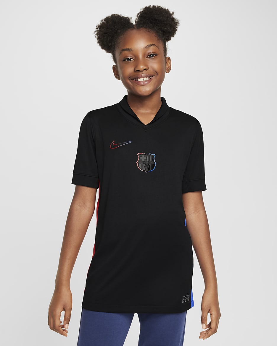 F.C. Barcelona 2024/25 Stadium Away Older Kids' Nike Dri-FIT Football Replica Shirt - Black/Hyper Royal/University Red/Black