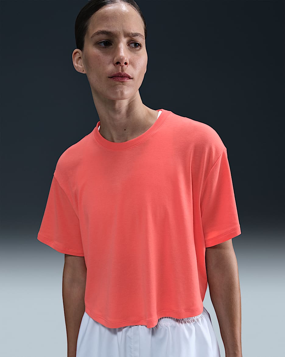 Nike One Relaxed Women's Dri-FIT Cropped Short-Sleeve Top - Magic Ember/Clear