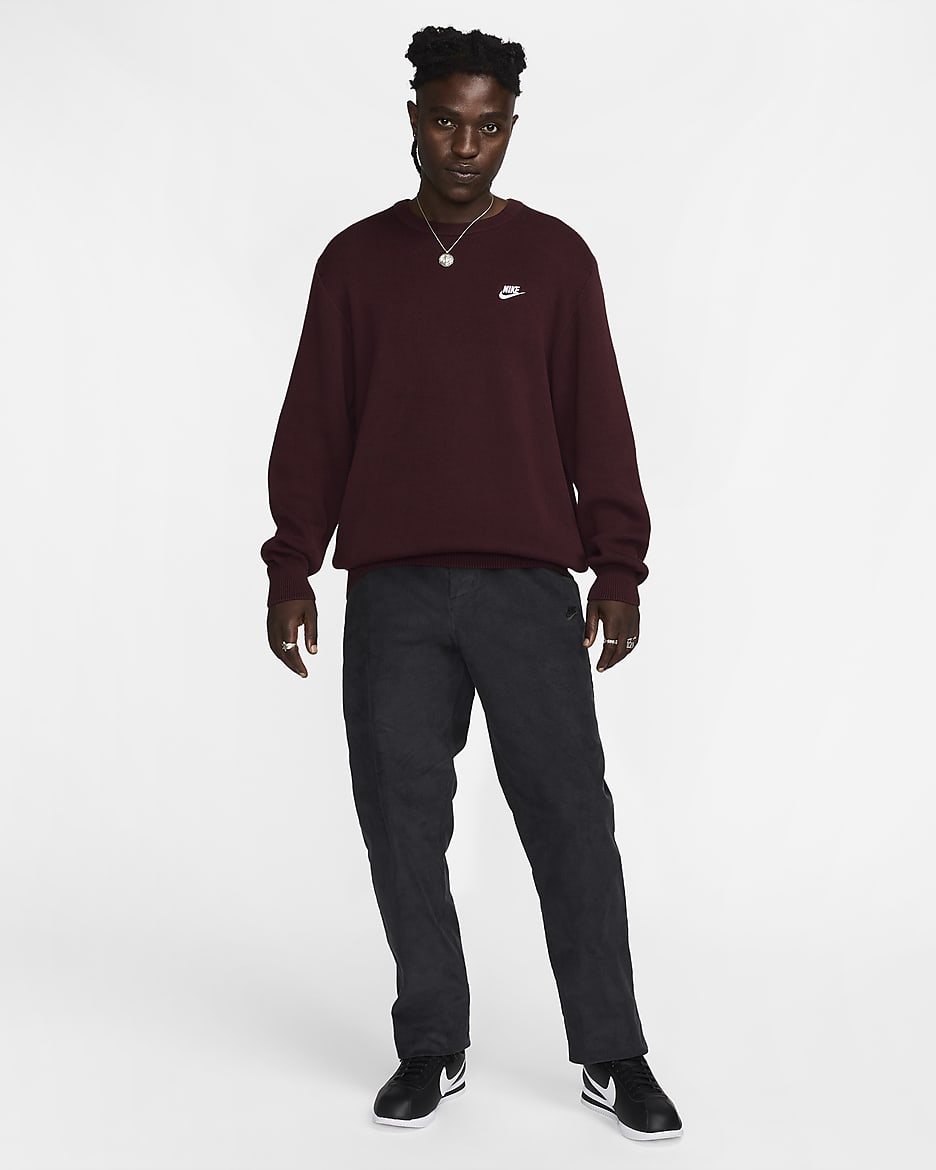 Pull à col ras-du-cou Nike Club pour homme - Burgundy Crush/Blanc