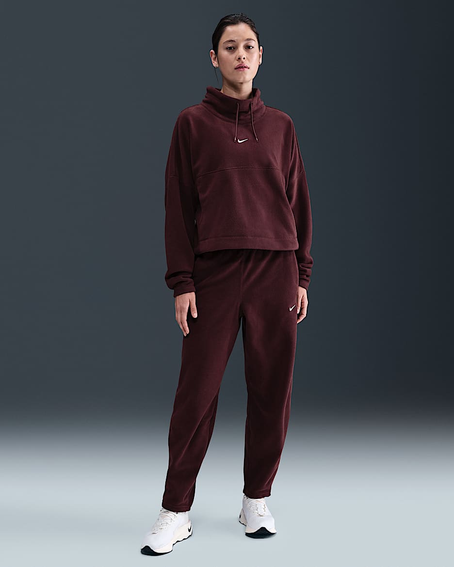 Pants de tejido Fleece Therma-FIT de tiro medio para mujer Nike One - Burdeos enérgico/Blanco
