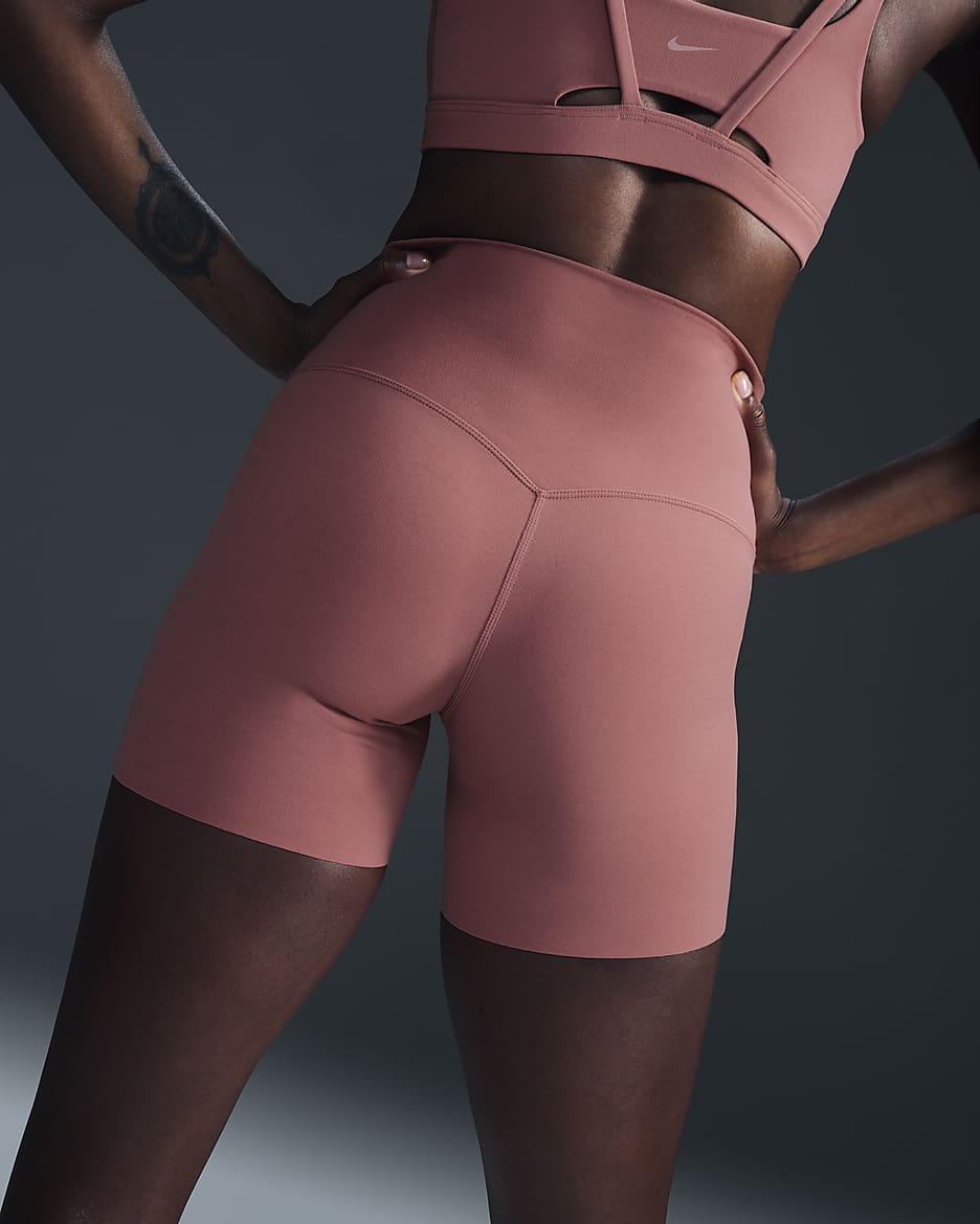 Nike Zenvy bikeshorts met iets ondersteunende hoge taille voor dames (13 cm) - Canyon Pink/Zwart