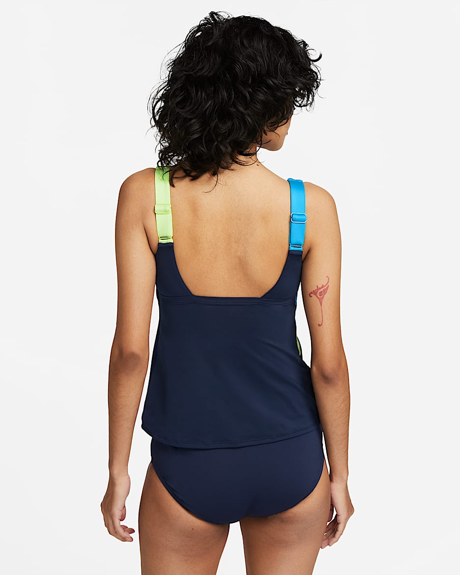 Tankini de natación con cuello en forma de U para mujer Nike - Azul marino medianoche