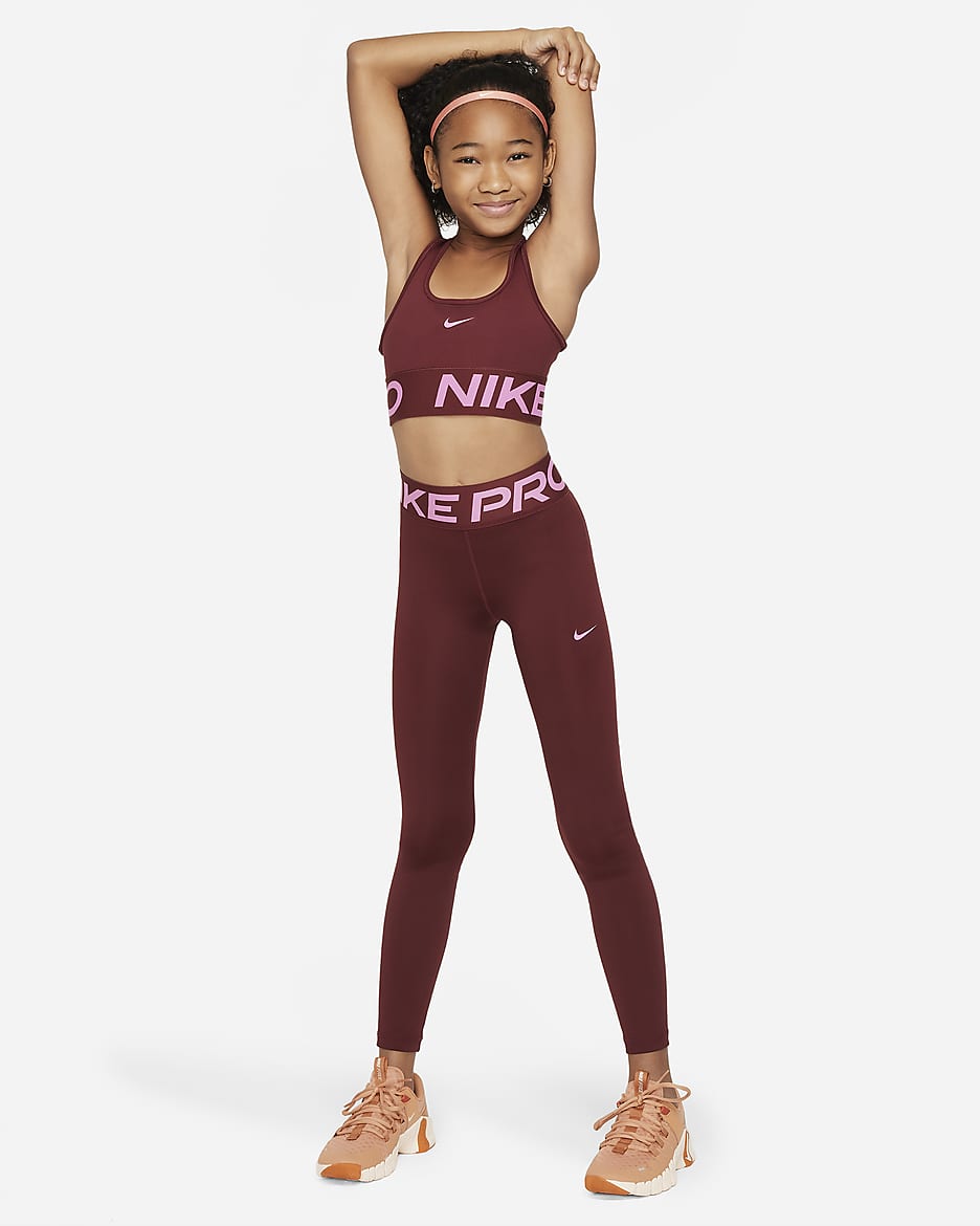 Nike Pro Girls' Dri-FIT Leggings - Dark Team Red/Playful Pink