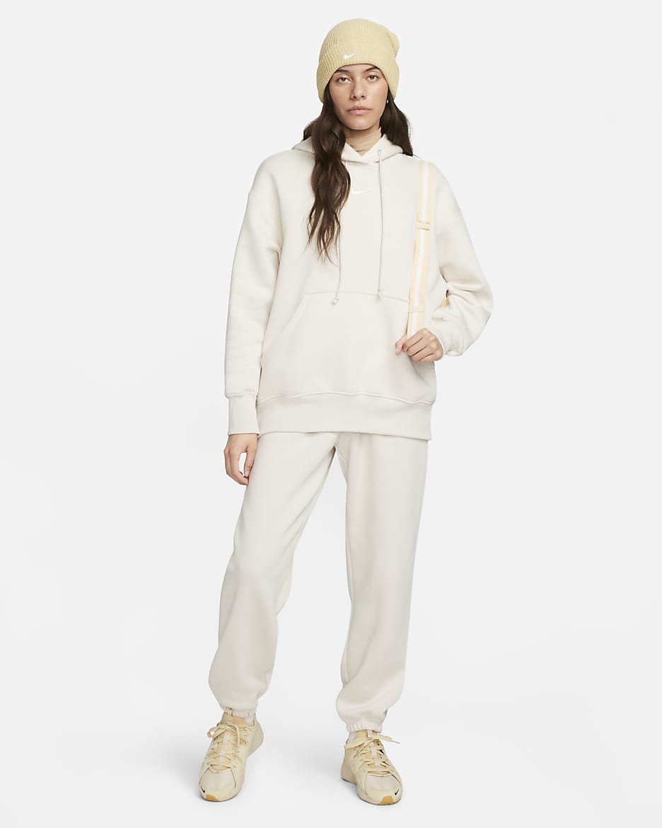 Damska bluza z kapturem o kroju oversize Nike Sportswear Phoenix Fleece - Light Orewood Brown/Sail