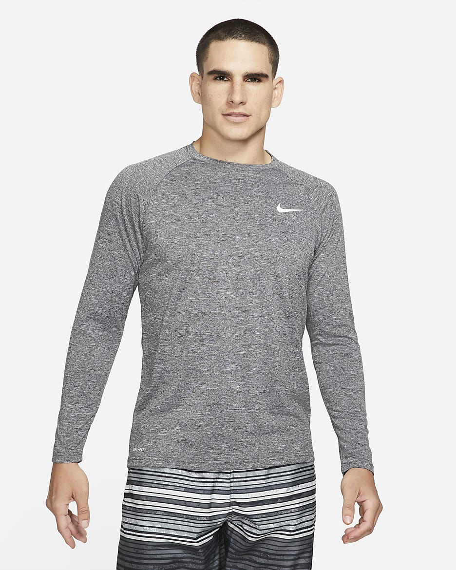 Camiseta Hydroguard de natación de manga larga de tela jaspeada para hombre Nike - Negro
