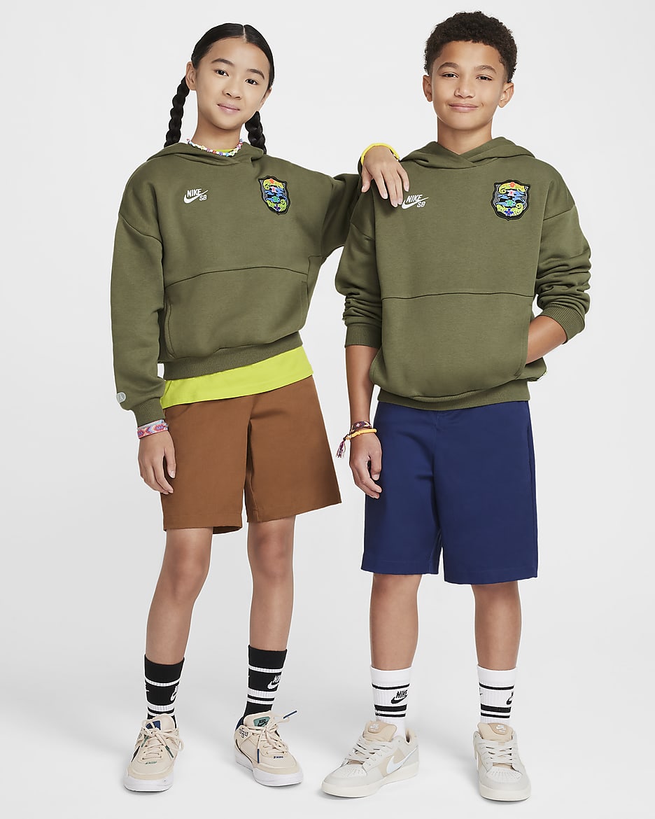 Nike SB Older Kids' Oversized Skate Hoodie - Medium Olive/White