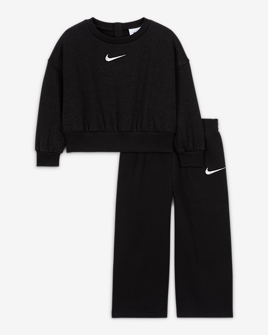 Set Nike Shine med tröja med rund hals och byxor för baby (12–24 mån) - Svart
