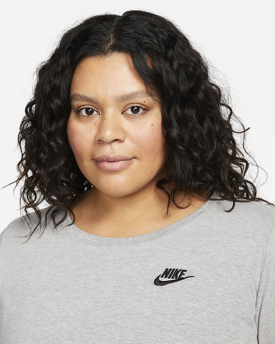 Nike Sportswear Club Essentials Women's T-Shirt (Plus Size) - Dark Grey Heather/Black