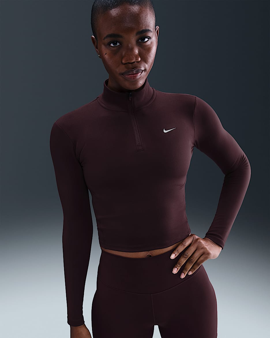 Dámská střední vrstva Nike One Fitted Dri-FIT se čtvrtinovým zipem - Burgundy Crush/Bílá