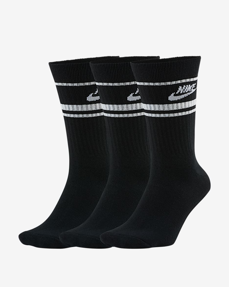 Calcetas Nike Sportswear Essential (3 pares) - Negro/Blanco