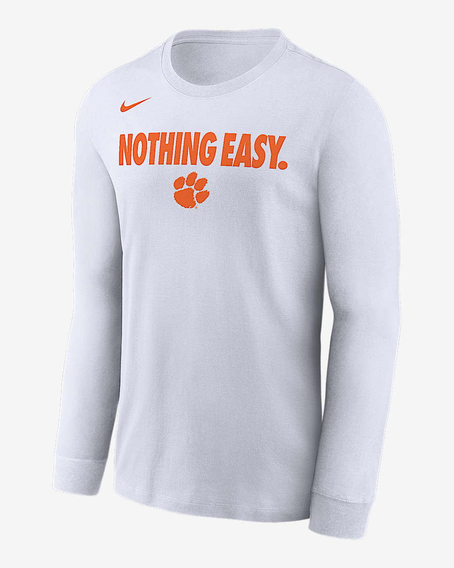 Playera de manga larga universitaria Nike para hombre Clemson - Blanco