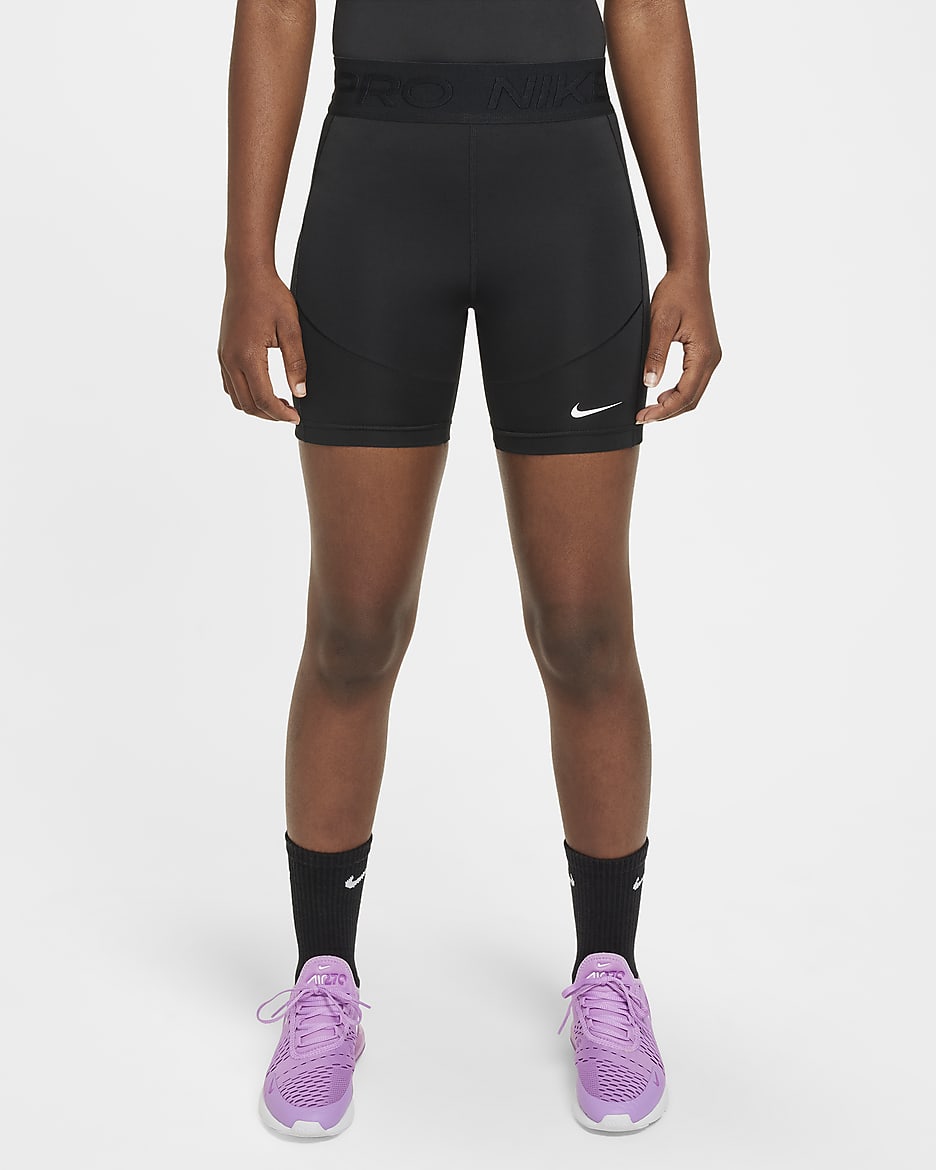 Short Dri-FIT Nike Pro 13 cm pour fille - Noir/Blanc