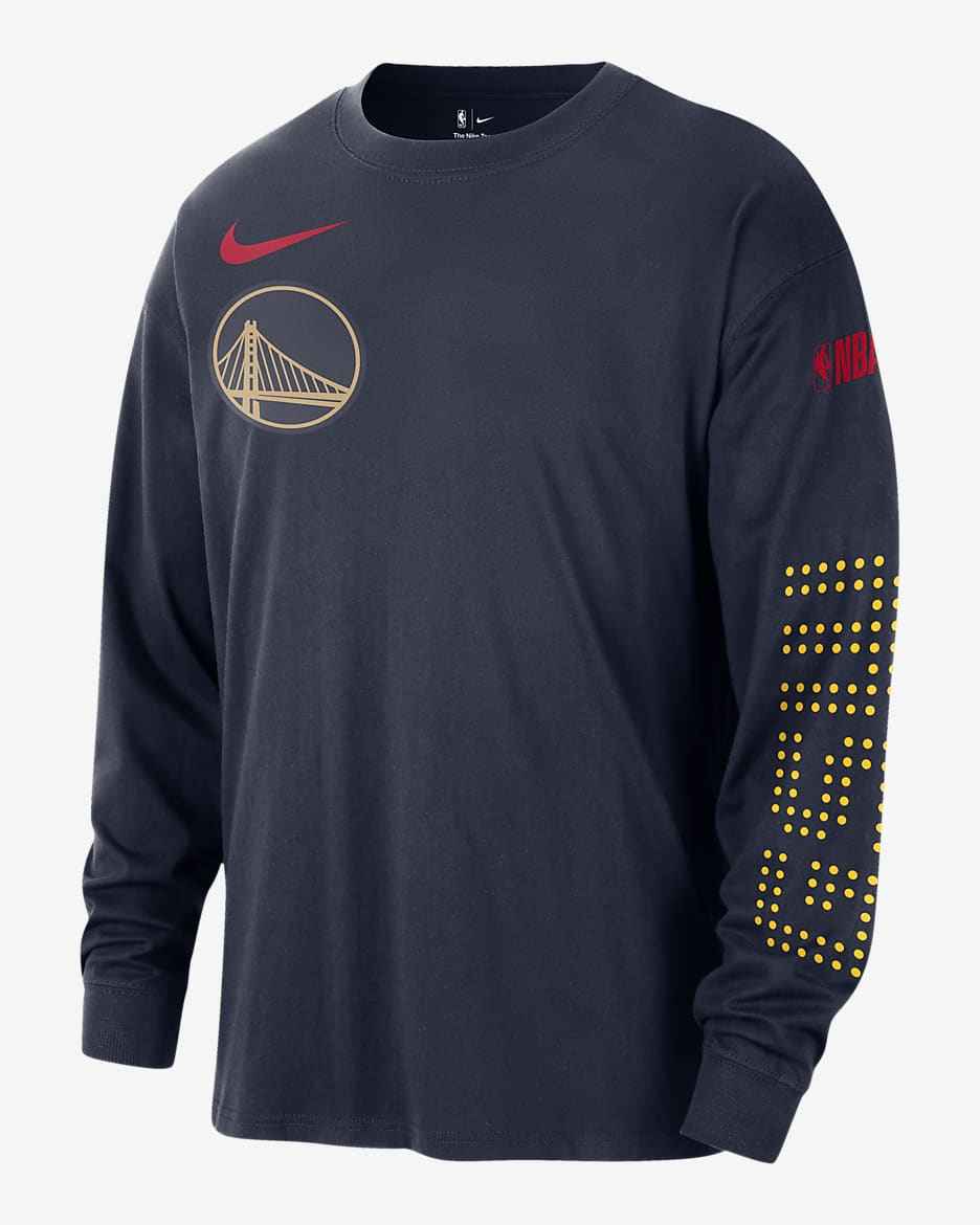 เสื้อยืดแขนยาวผู้ชาย Nike NBA Max90 Golden State Warriors Courtside City Edition - College Navy