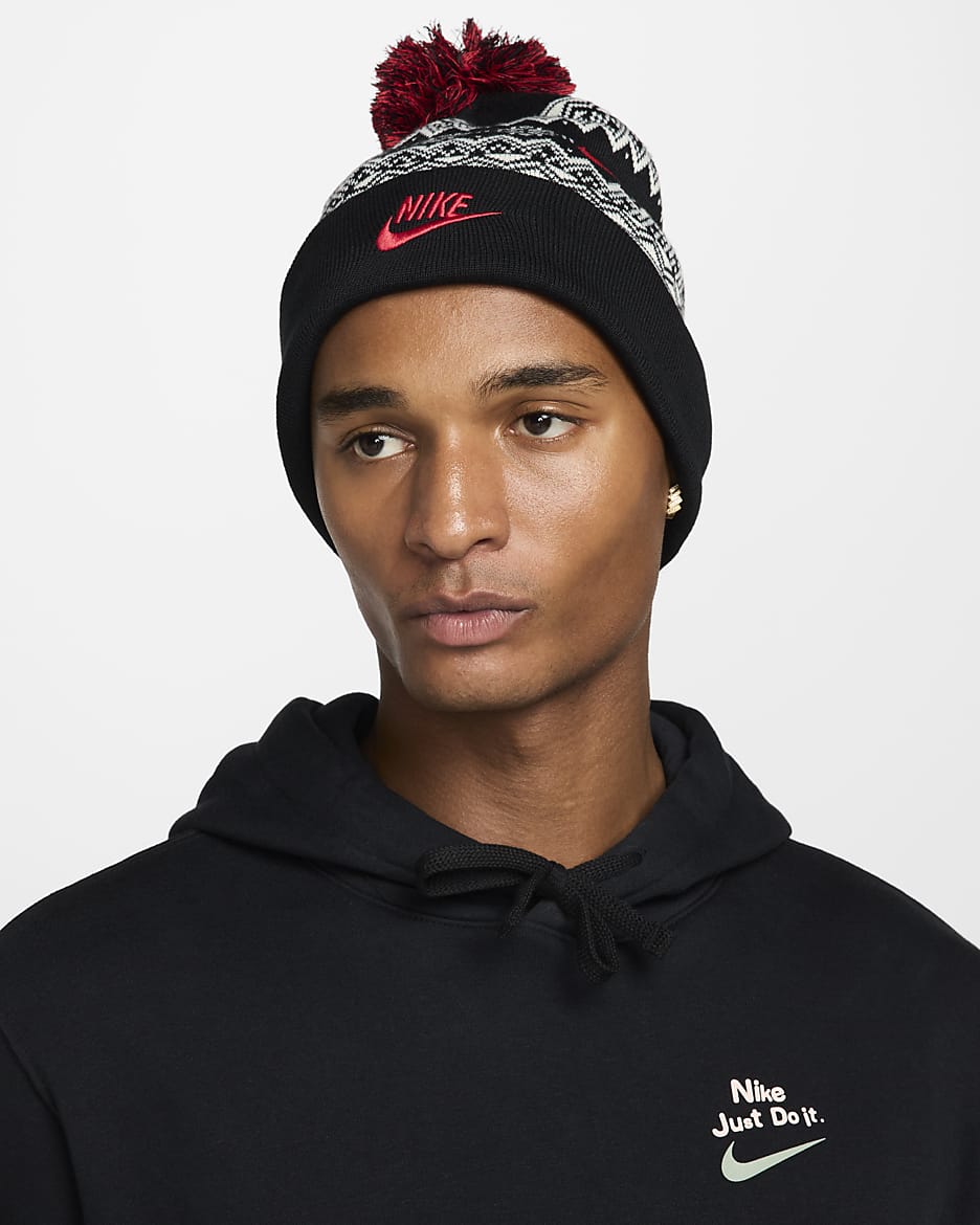 Nike Peak Fair Isle Beanie - Black/University Red/Coconut Milk/University Red