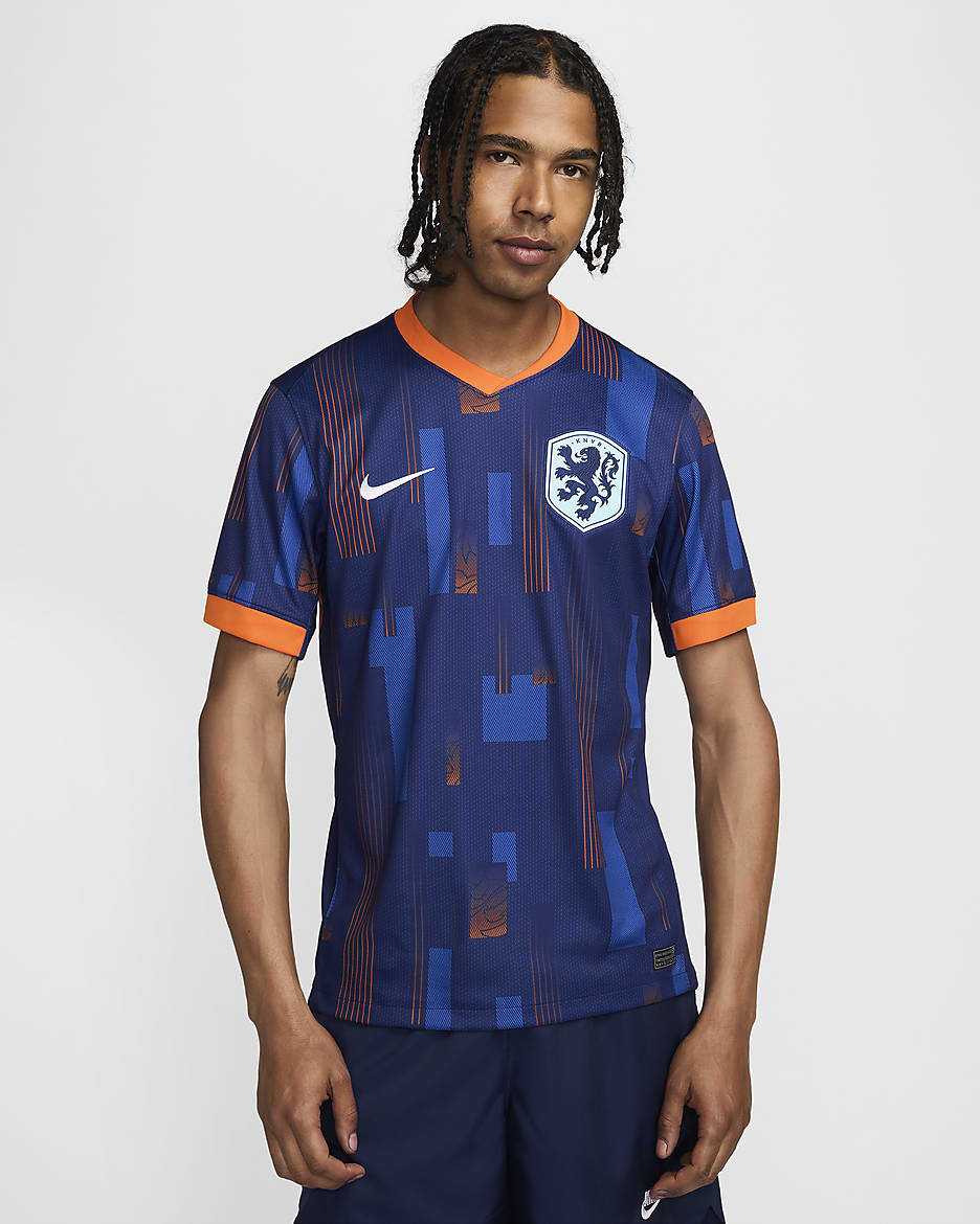 オランダ (メンズ チーム) 2024/25 スタジアム アウェイ メンズ ナイキ Dri-FIT サッカー レプリカ ユニフォーム - ブルーボイド/セーフティオレンジ/コパ/ホワイト