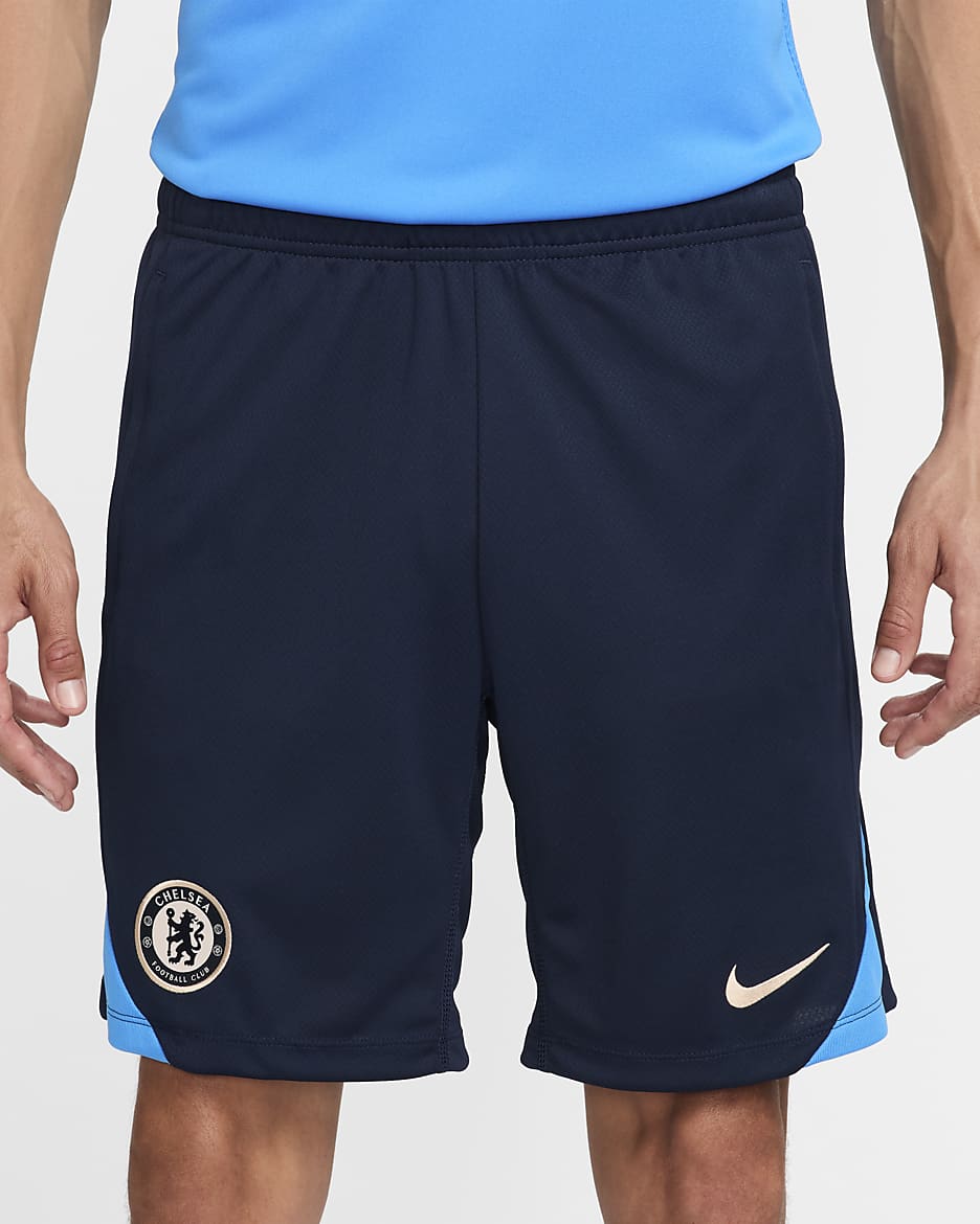 Chelsea FC Strike Nike Dri-FIT knit voetbalshorts voor heren - Obsidian/Light Photo Blue/Guava Ice