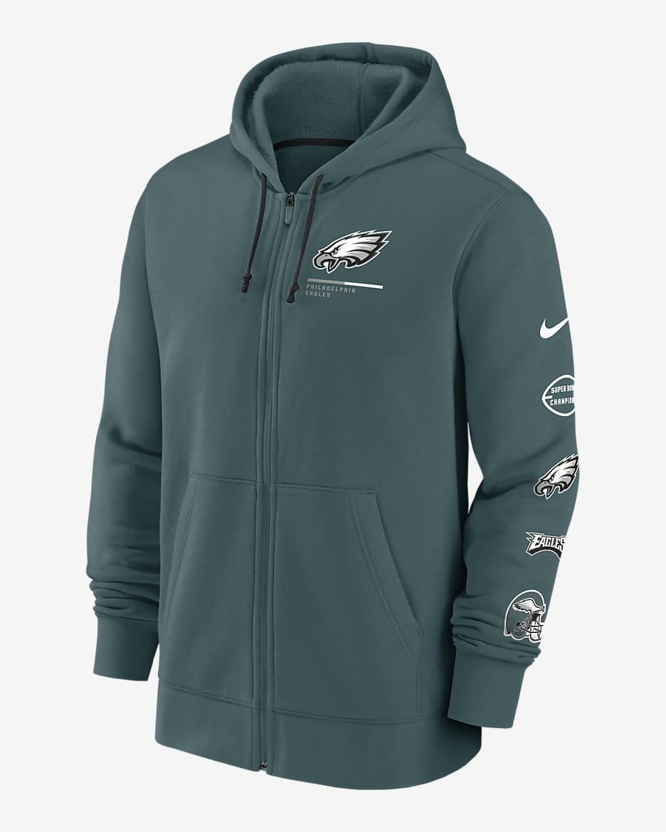 Sudadera con gorro de cierre completo para hombre Nike Team Surrey (NFL Philadelphia Eagles) - Azul verdoso/Negro