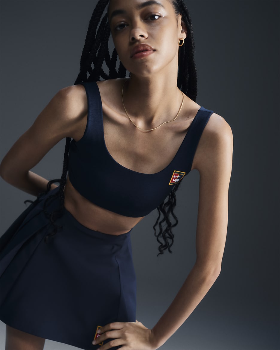 Bra deportivo de baja sujeción con forro ligero para mujer Nike Women by YOON - Azul marino militar/Blanco