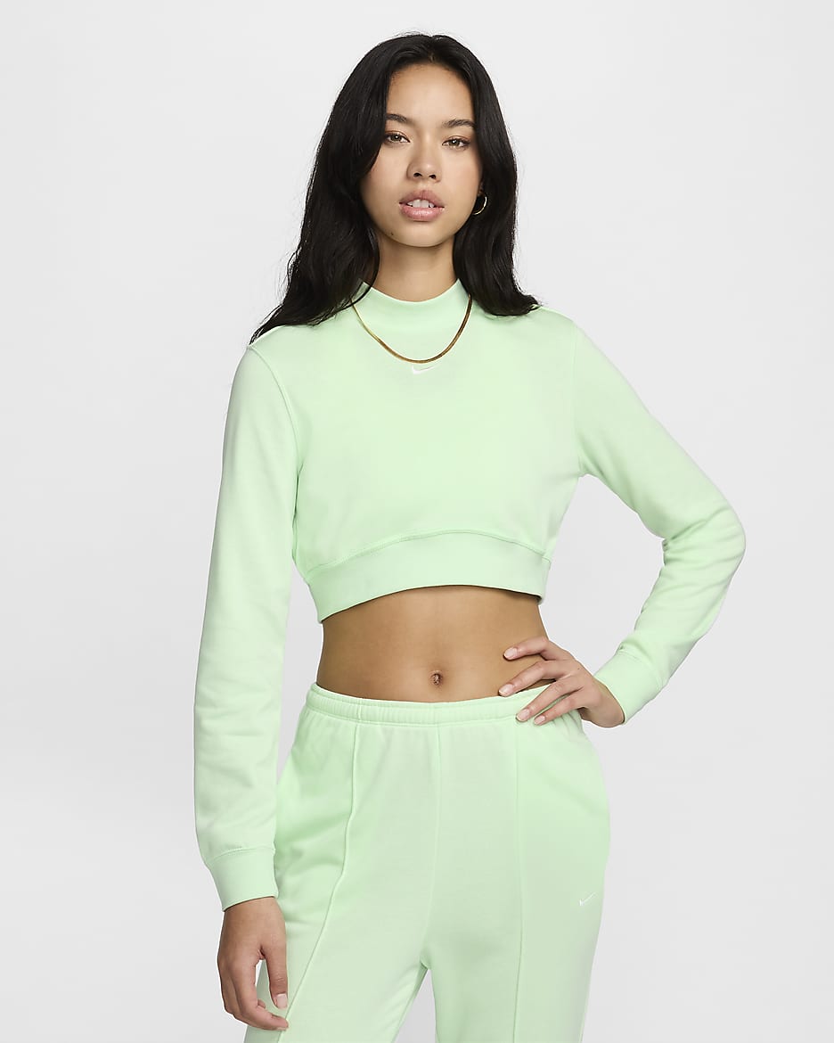 Haut court à col ras-du-cou en molleton Nike Sportswear Chill Terry pour femme - Vapor Green/Sail