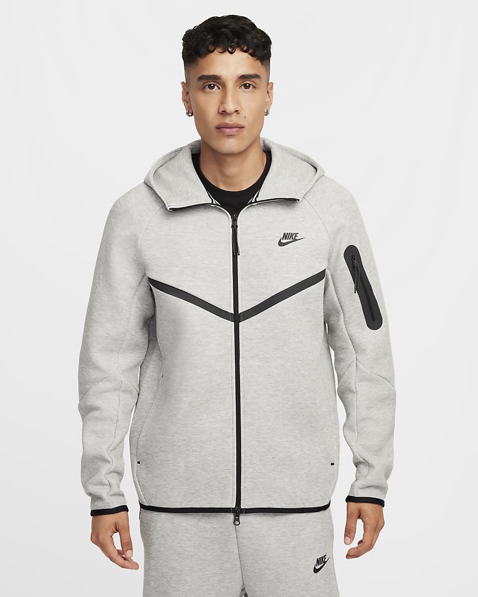 Nike Tech Men's Full-Zip Windrunner Hoodie - Dark Grey Heather/Black