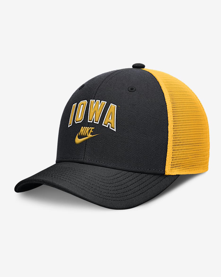 Iowa Legacy Arch Rise Men's Nike Dri-FIT College Trucker Adjustable Hat - Black