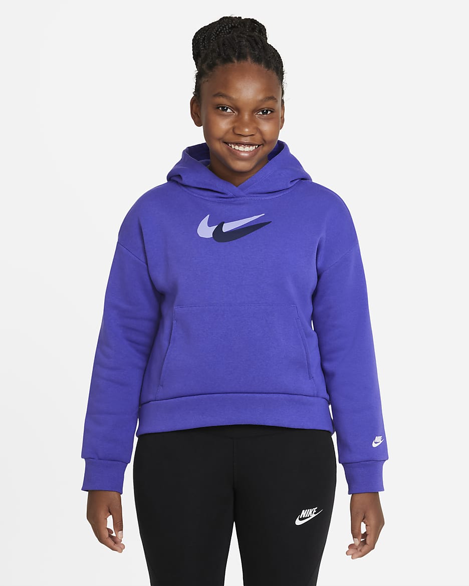 Nike Sportswear Big Kids' (Girls') Fleece Hoodie (Extended Size) - Lapis/White