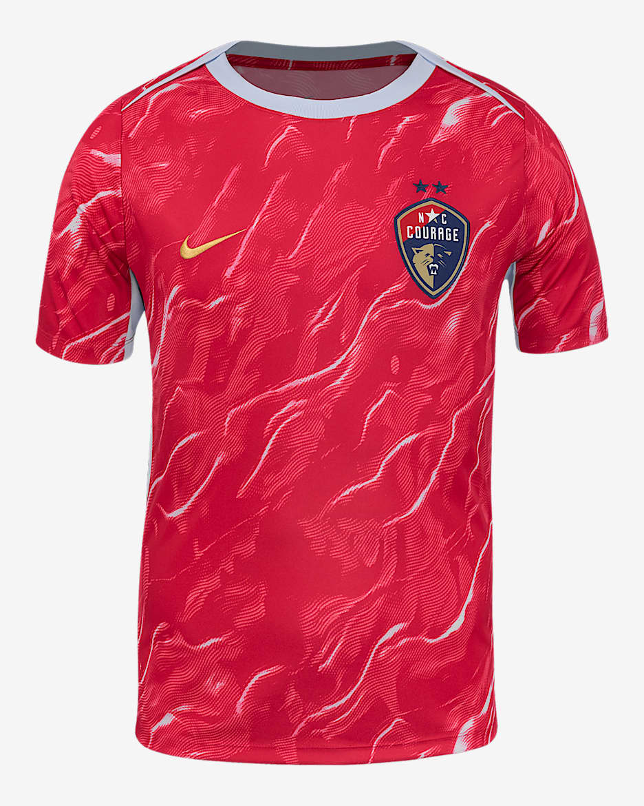 Playera de manga corta Nike de la NWSL para antes del partido para hombre North Carolina Courage 2025 - Tinte azul/Baya intenso