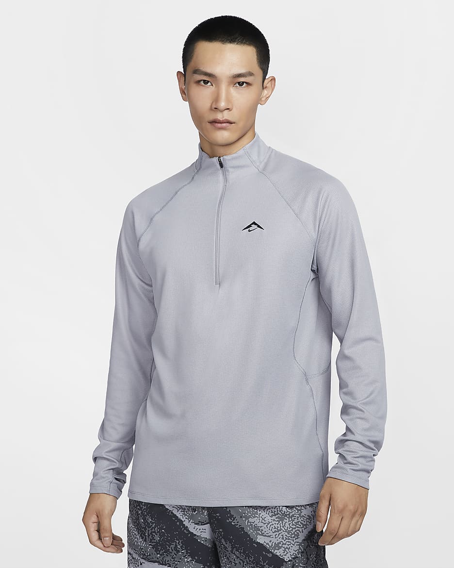 Nike Trail 男款 Dri-FIT 半長式拉鍊中層上衣 - Cement Grey/黑色