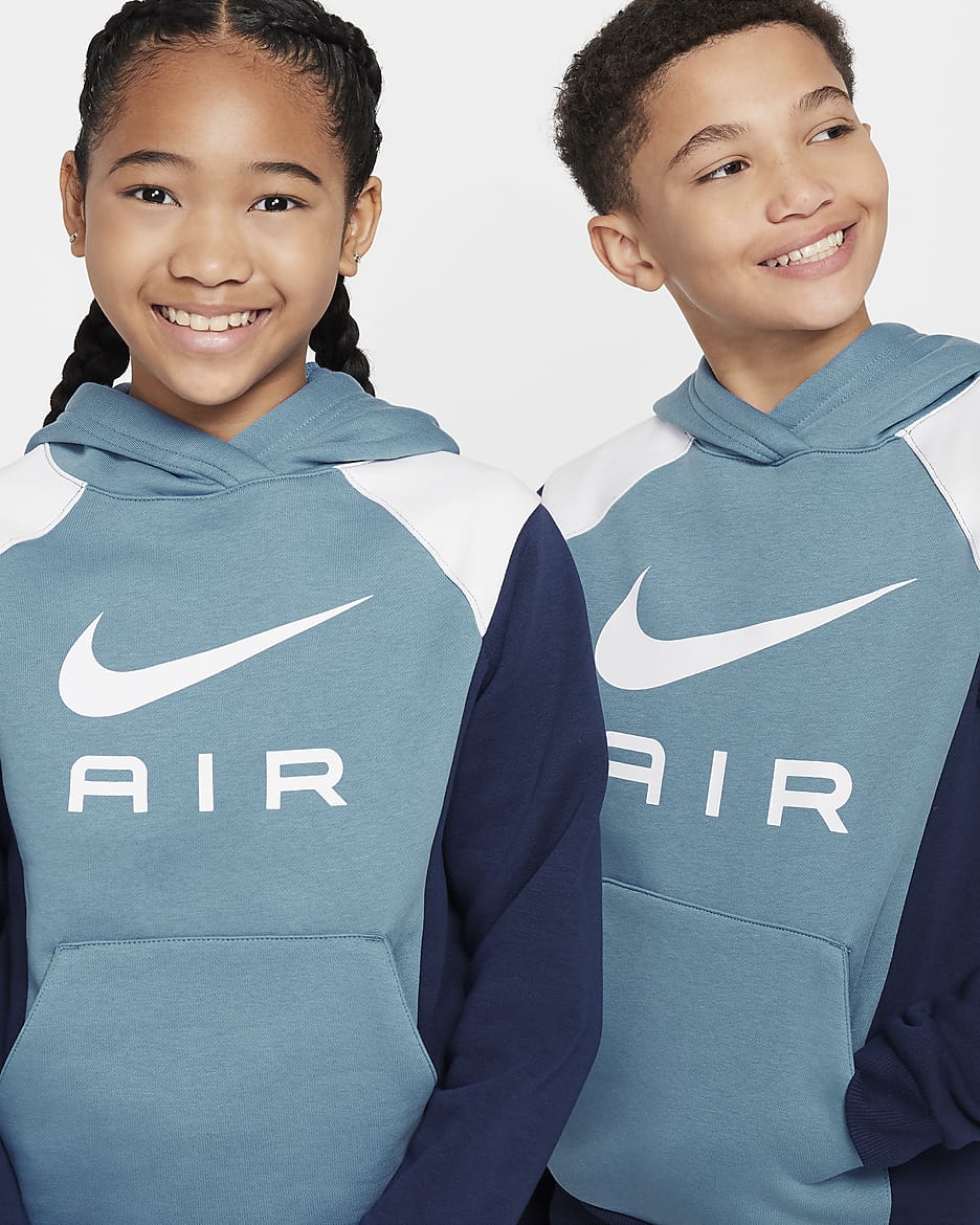 Nike Air Big Kids' Pullover Hoodie - Aegean Storm/Midnight Navy/White/White