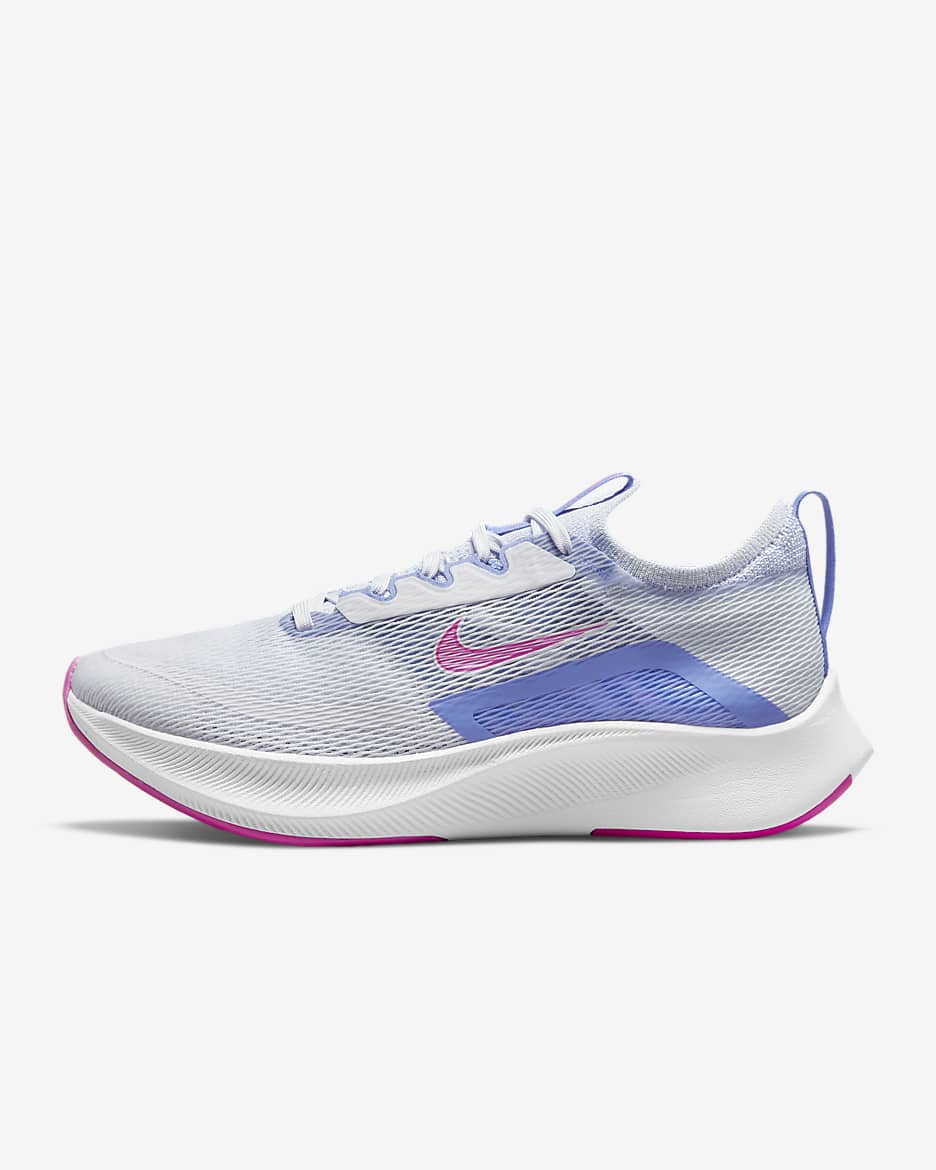Calzado de running en carretera para mujer Nike Zoom Fly 4 - Gris fútbol/Blanco/Zafiro/Rosa pasión