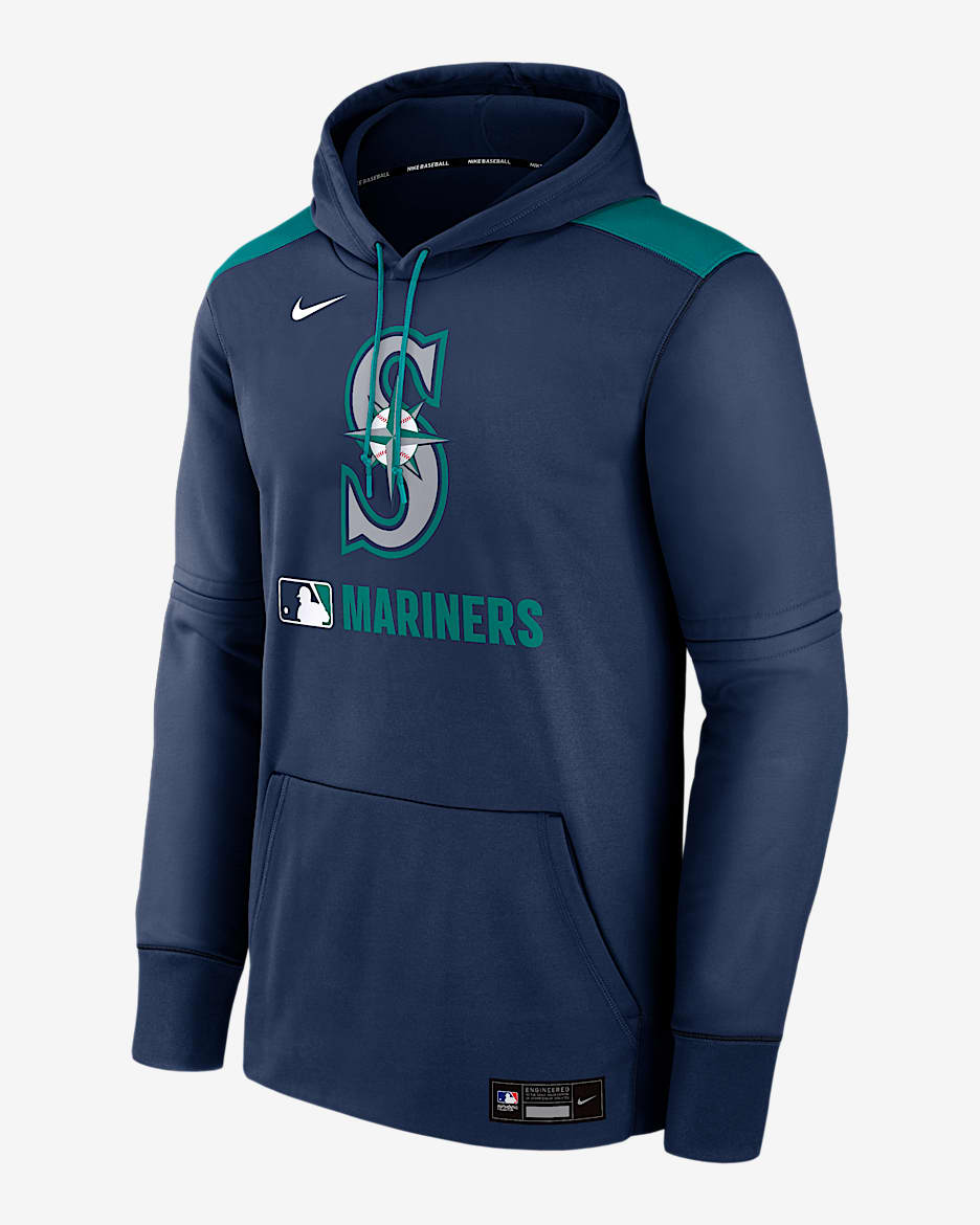 Sudadera con gorro sin cierre Nike Therma de la MLB para hombre Seattle Mariners Authentic Collection - Azul marino