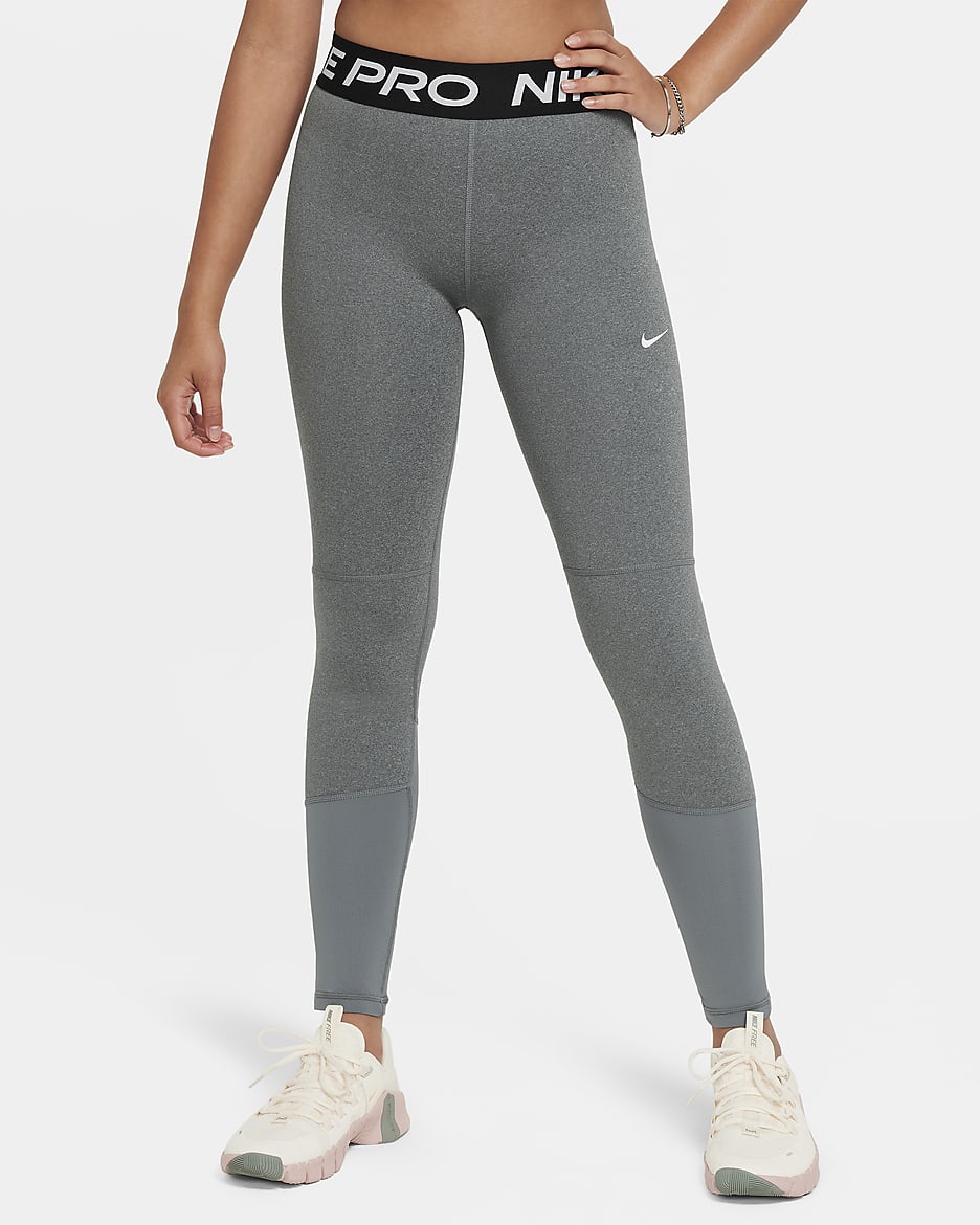 Nike Pro Dri-FIT Older Kids' (Girls') Leggings - Carbon Heather/White