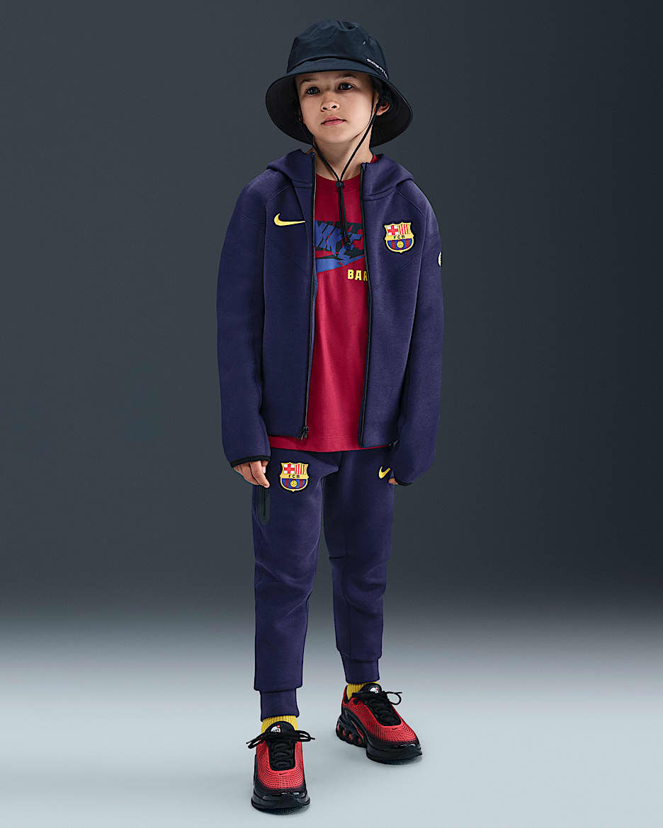 FC Barcelona Tech Pantalón de tejido Fleece de fútbol Nike - Niño - Imperial Purple/Midwest Gold