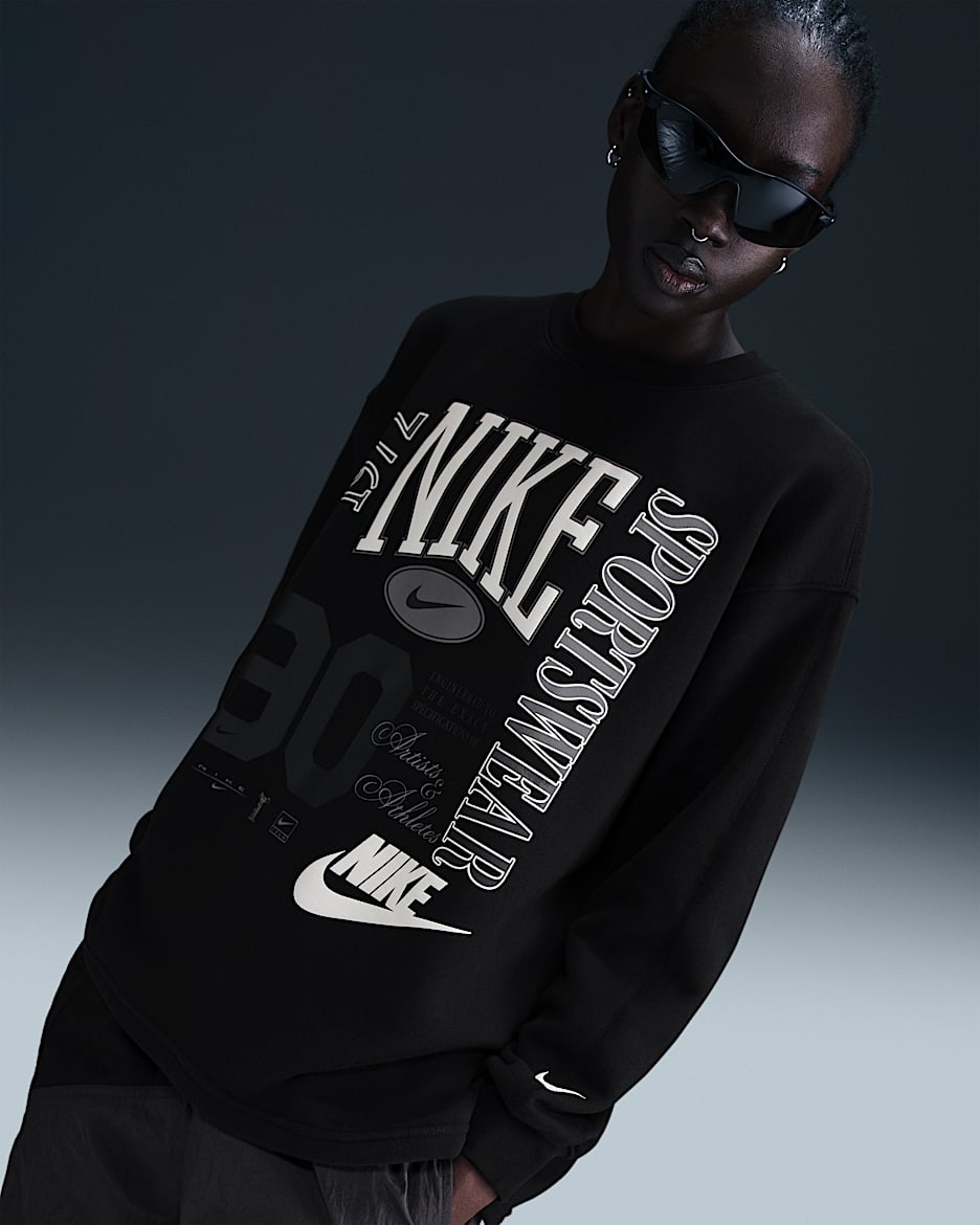 Nike Sportswear Women's Oversized Crew-Neck French Terry Sweatshirt - Black/Sail