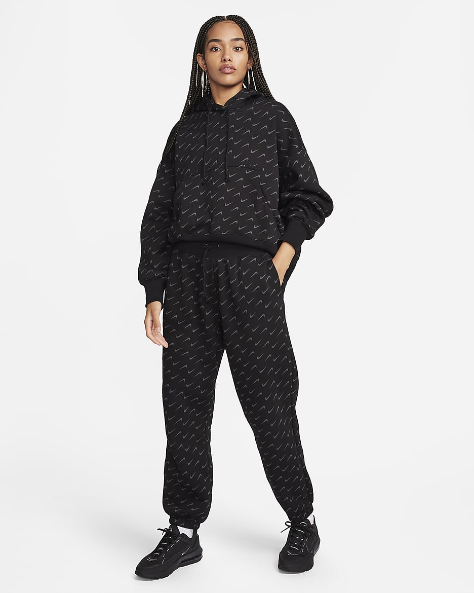 Nike Sportswear Phoenix Fleece Women's Oversized Printed Tracksuit Bottoms - Black