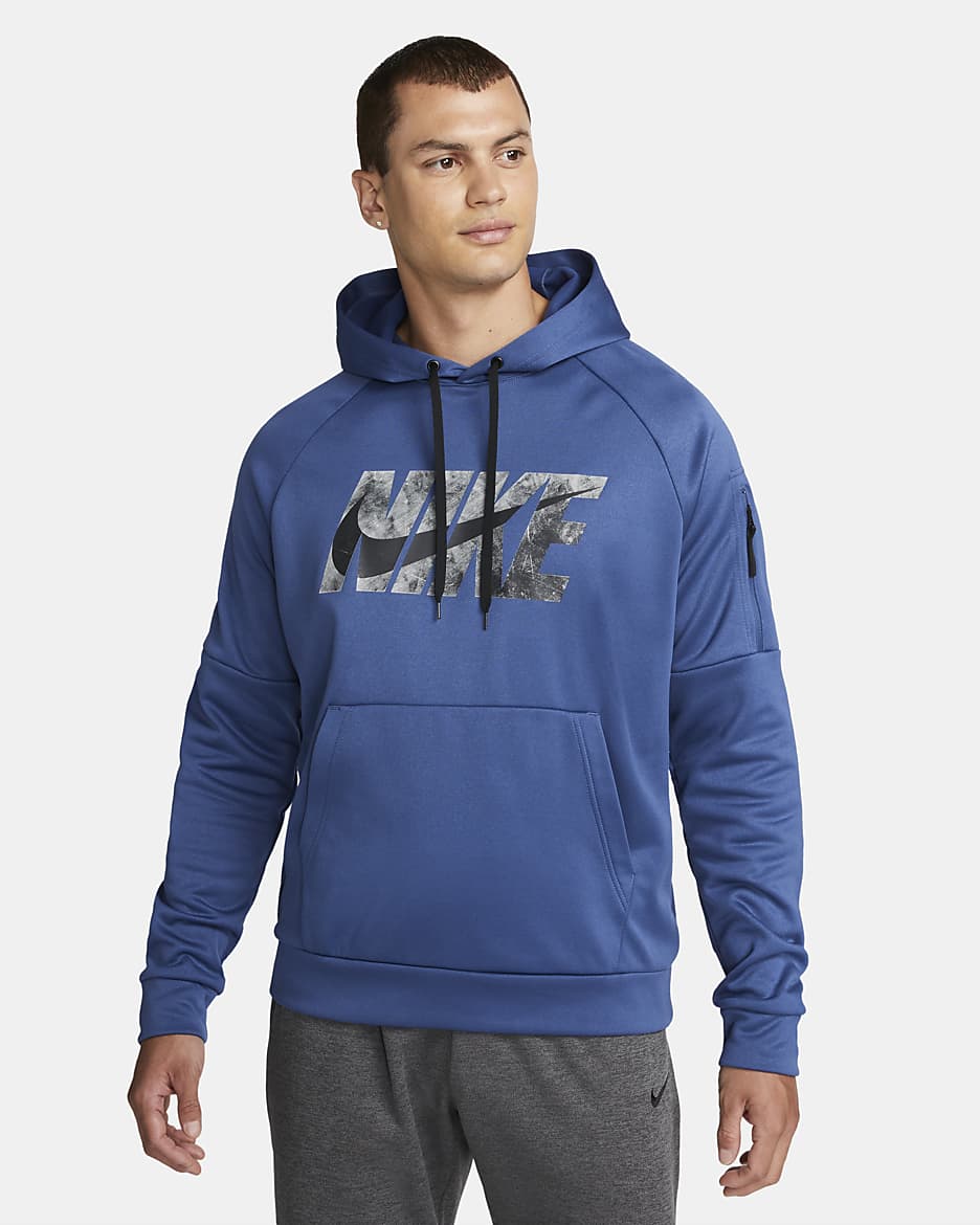 Nike Therma-FIT Men's Pullover Fitness Hoodie - Mystic Navy/Mystic Navy/Black/Black