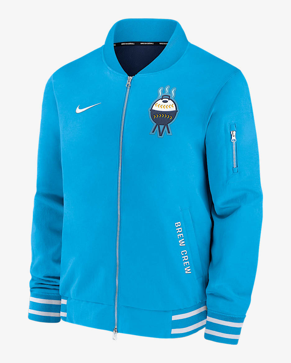 Milwaukee Brewers Authentic Collection City Connect Men's Nike MLB Full-Zip Bomber Jacket - Blue