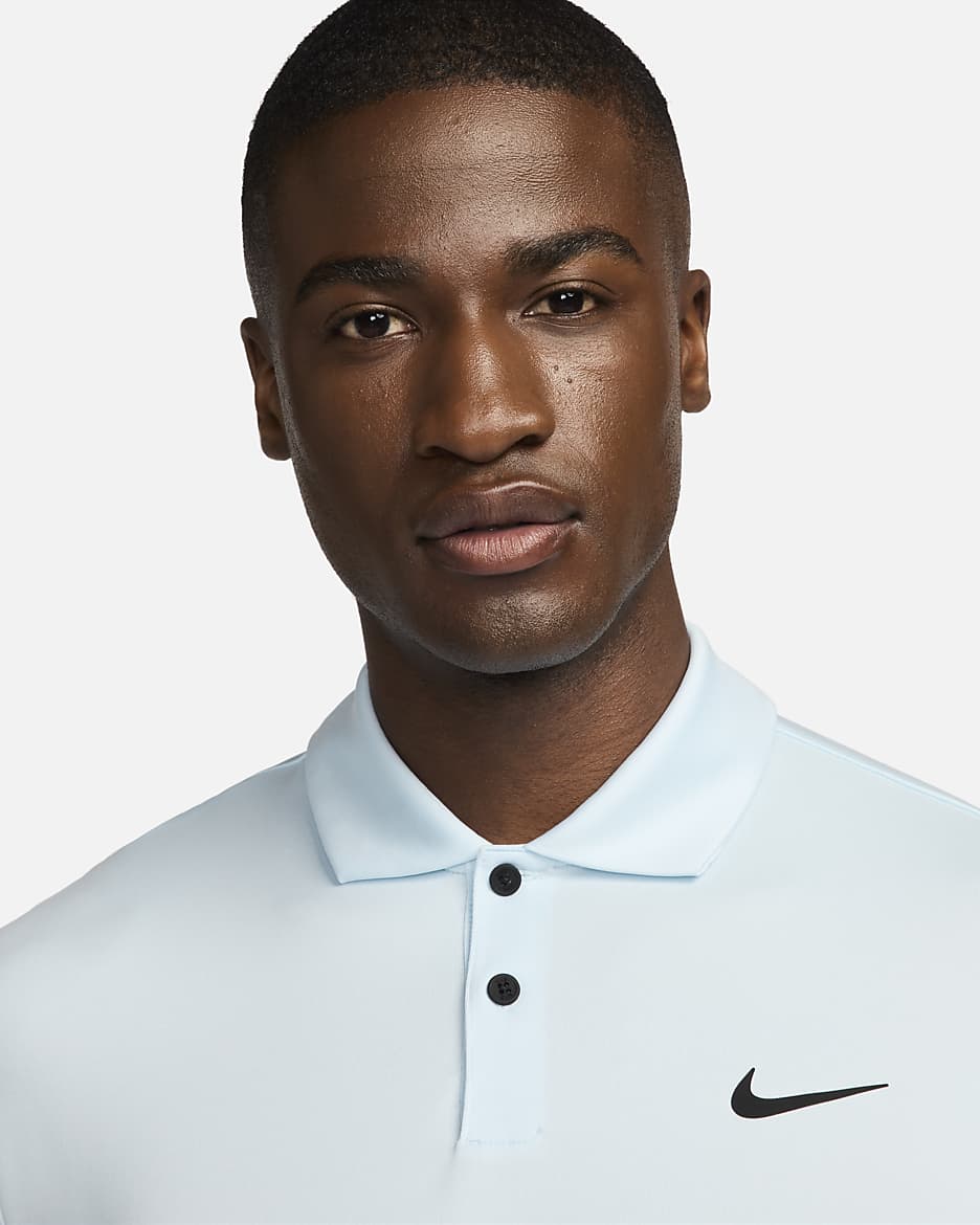 Nike Dri-FIT Tour einfarbiges Golf-Poloshirt für Herren - Glacier Blue/Schwarz