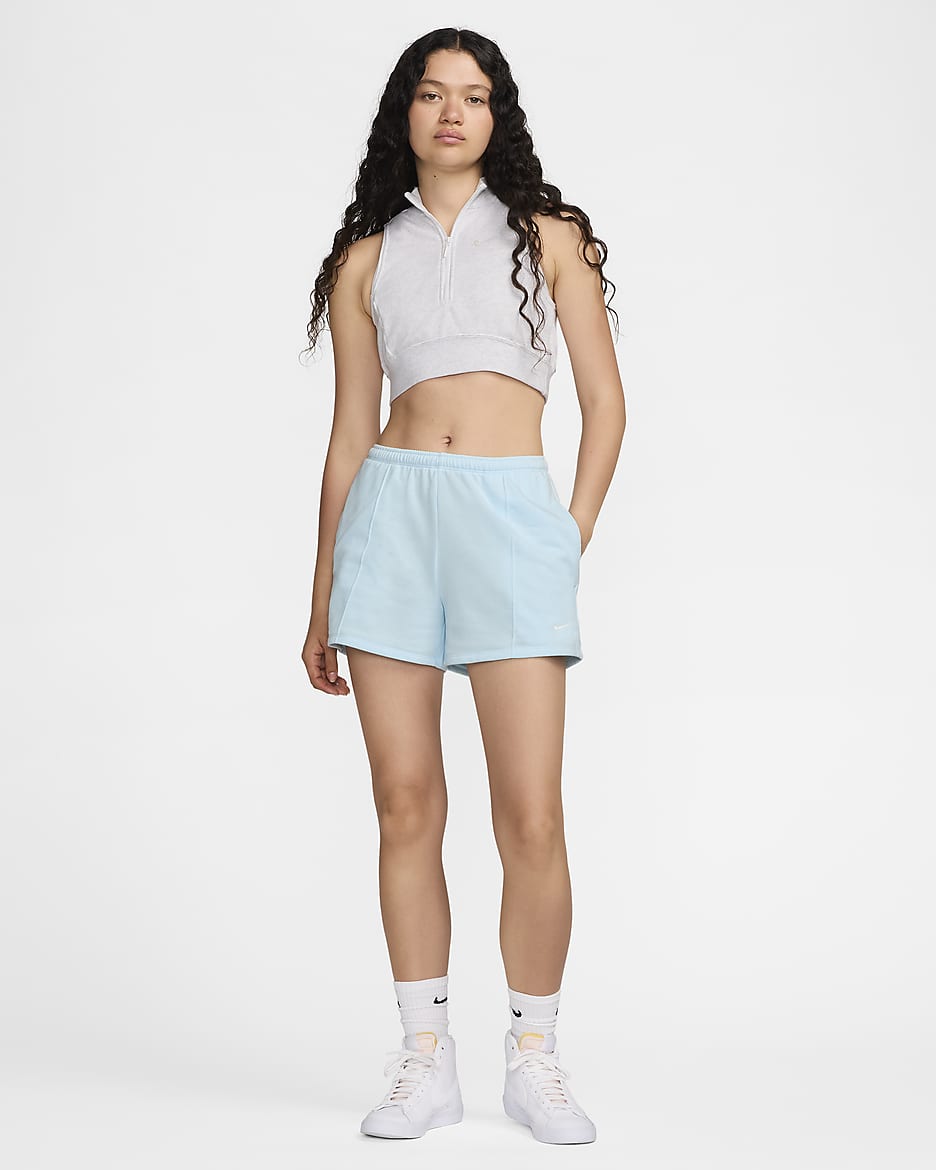 Nike Sportswear Chill Terry shorts van sweatstof met halfhoge taille voor dames (10 cm) - Glacier Blue/Sail