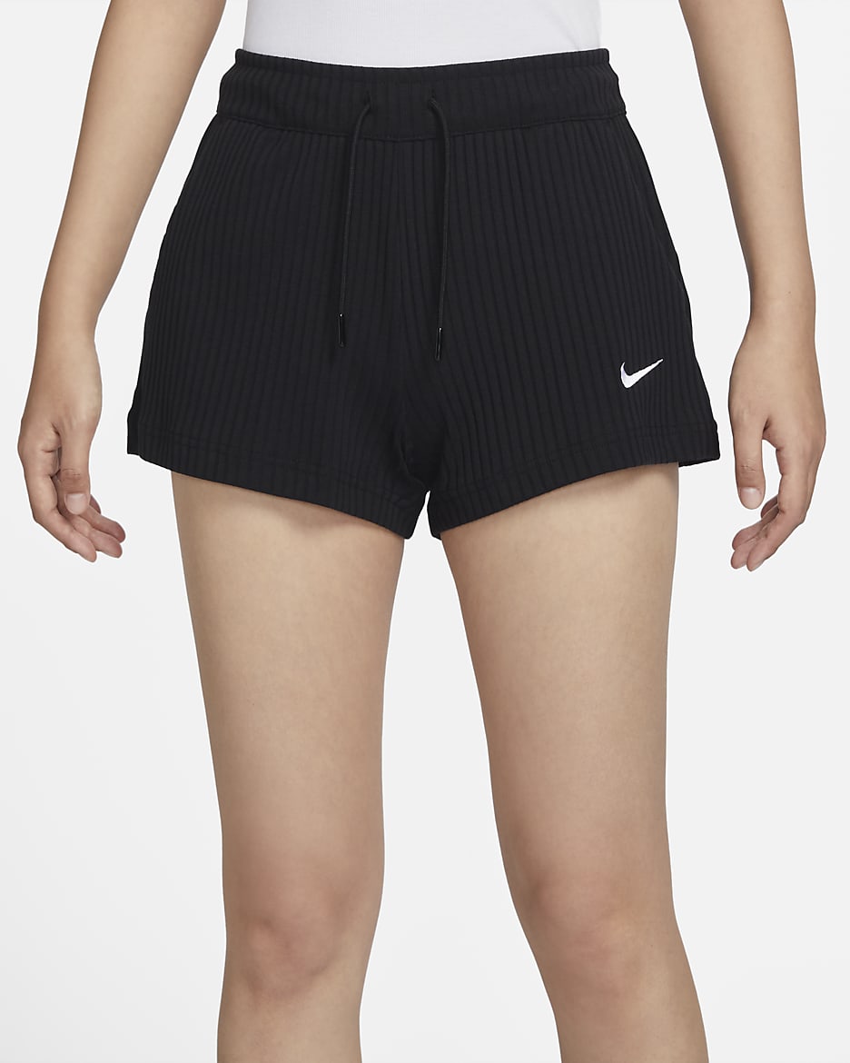 Nike Sportswear Women's High-Waisted Ribbed Jersey Shorts - Black/White