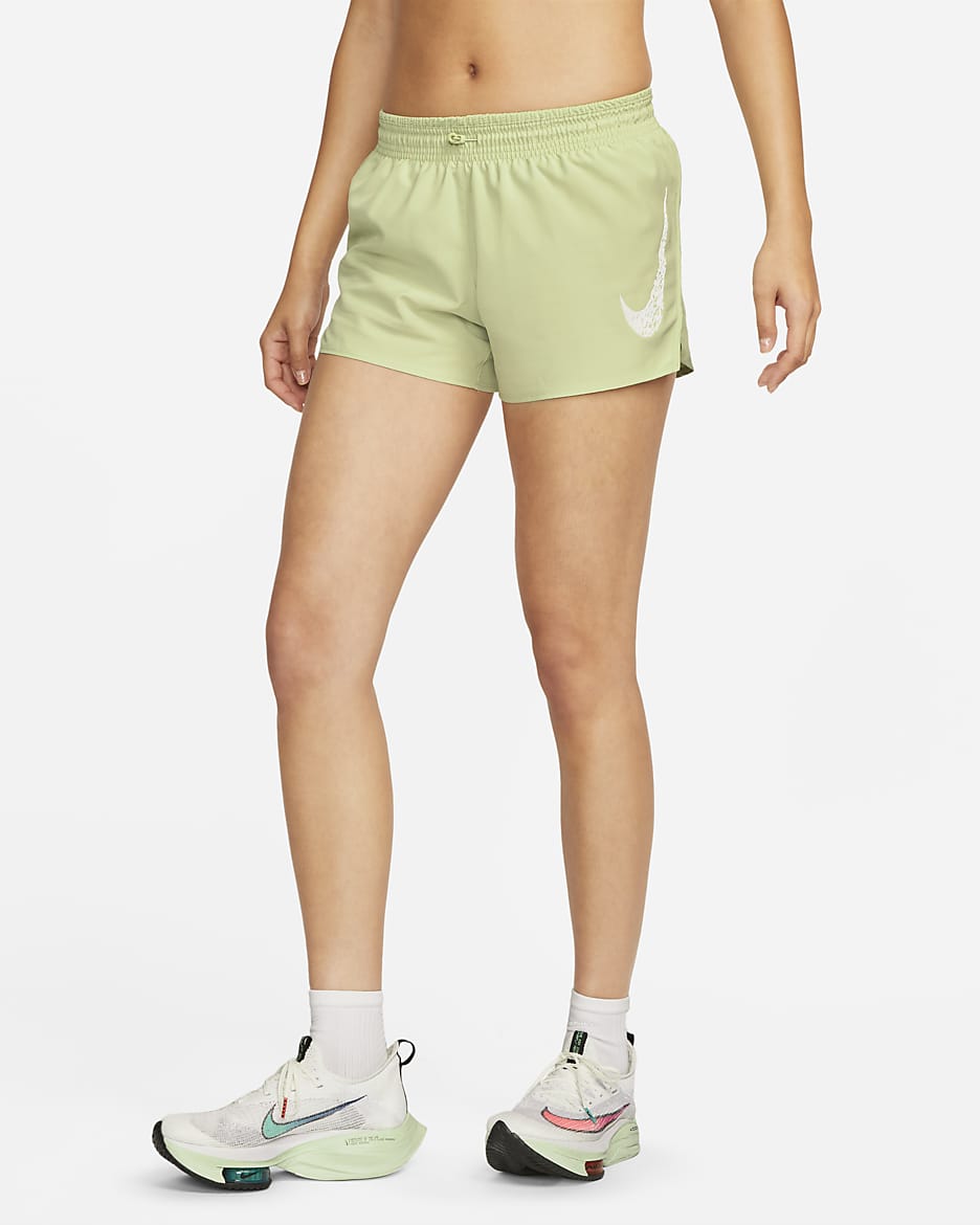 Nike Dri-FIT Swoosh Run Women's Mid-Rise Brief-Lined Running Shorts - Olive Aura/White
