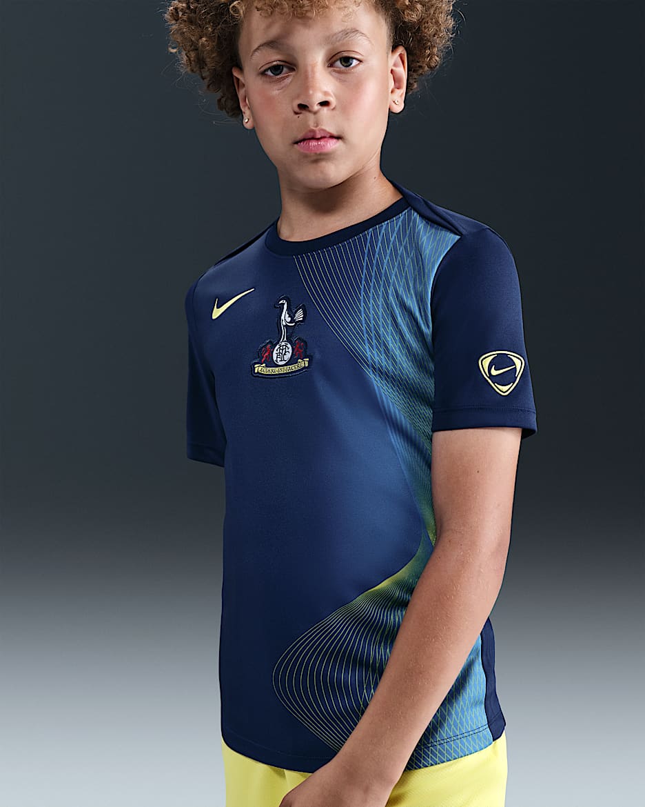 Tottenham Hotspur Academy Pro Third Nike Dri-FIT Total 90 Pre-Match-Fußballoberteil (ältere Kinder) - Blue Void/Dynamic Yellow/Dynamic Yellow