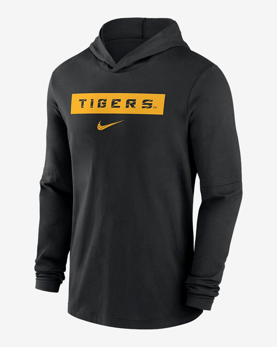 Playera de manga larga universitaria Nike Dri-FIT con gorro para hombre LSU Tigers Sideline - Negro