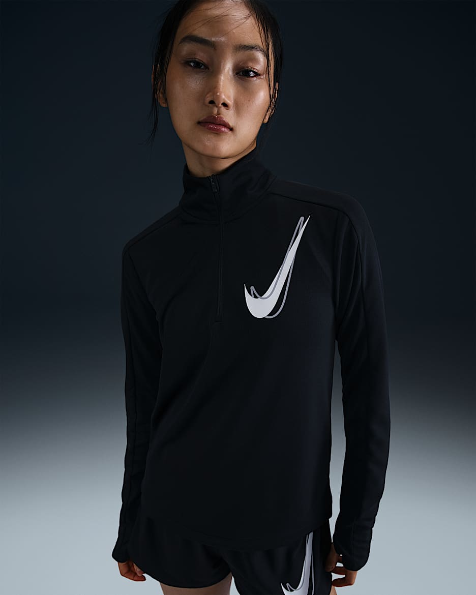 ナイキ スウッシュ ウィメンズ Dri-FIT 1/2ジップ ランニング ミッド レイヤー - ブラック