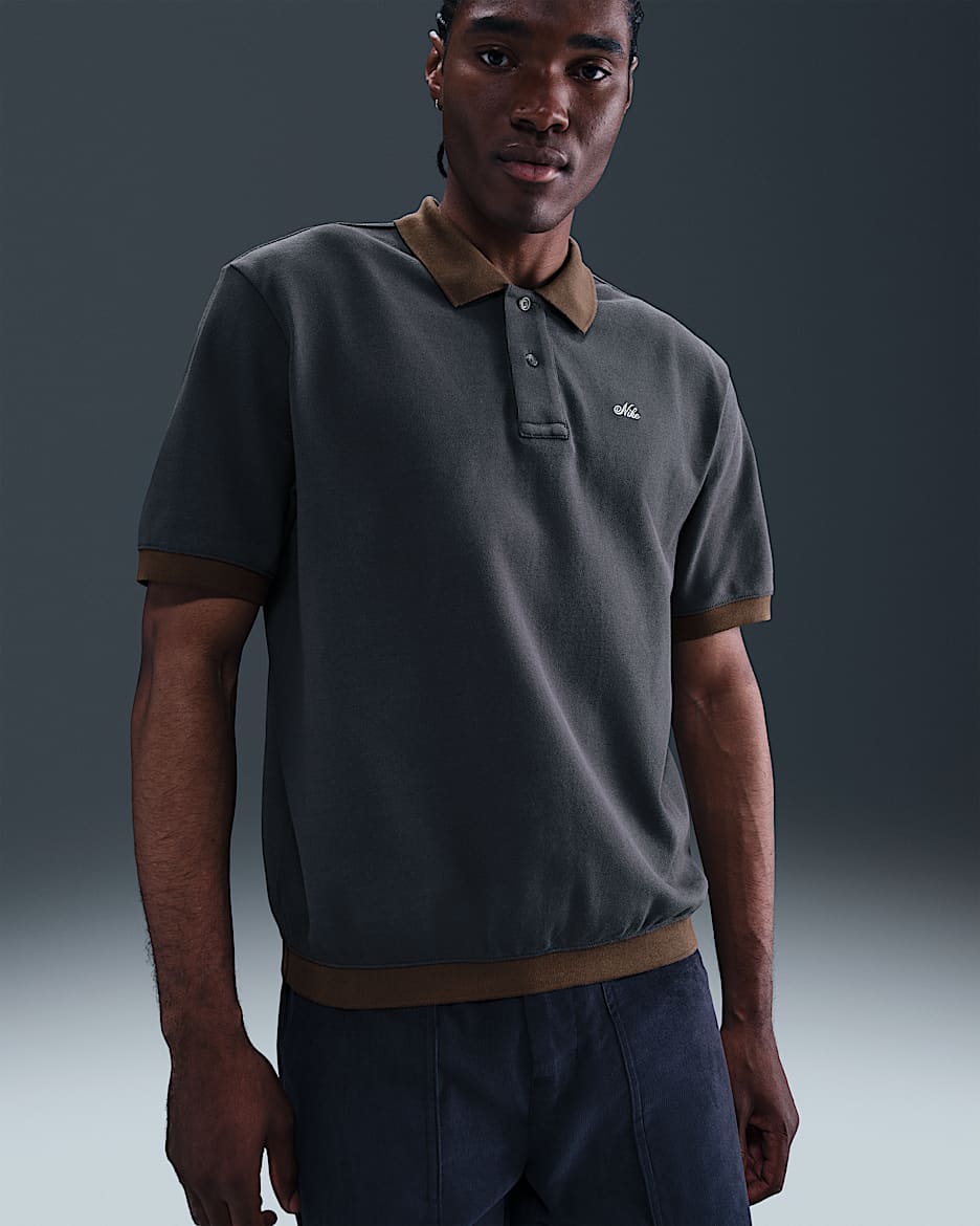 Nike Life Men's Heavyweight Polo - Anthracite/Baroque Brown/Light Khaki