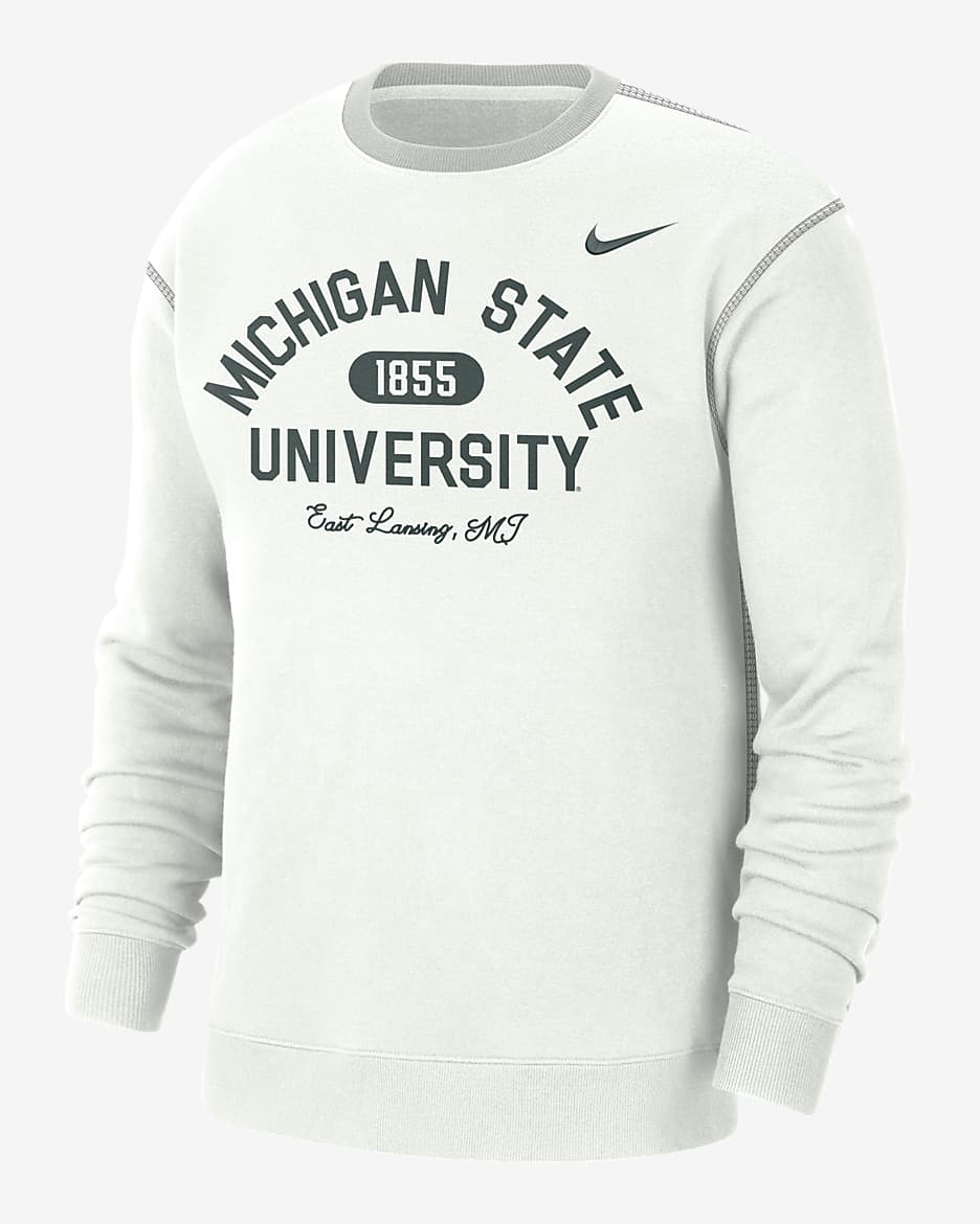 Michigan State Men's Nike College Crew-Neck Top - Summit White/Grey Fog/Pro Green